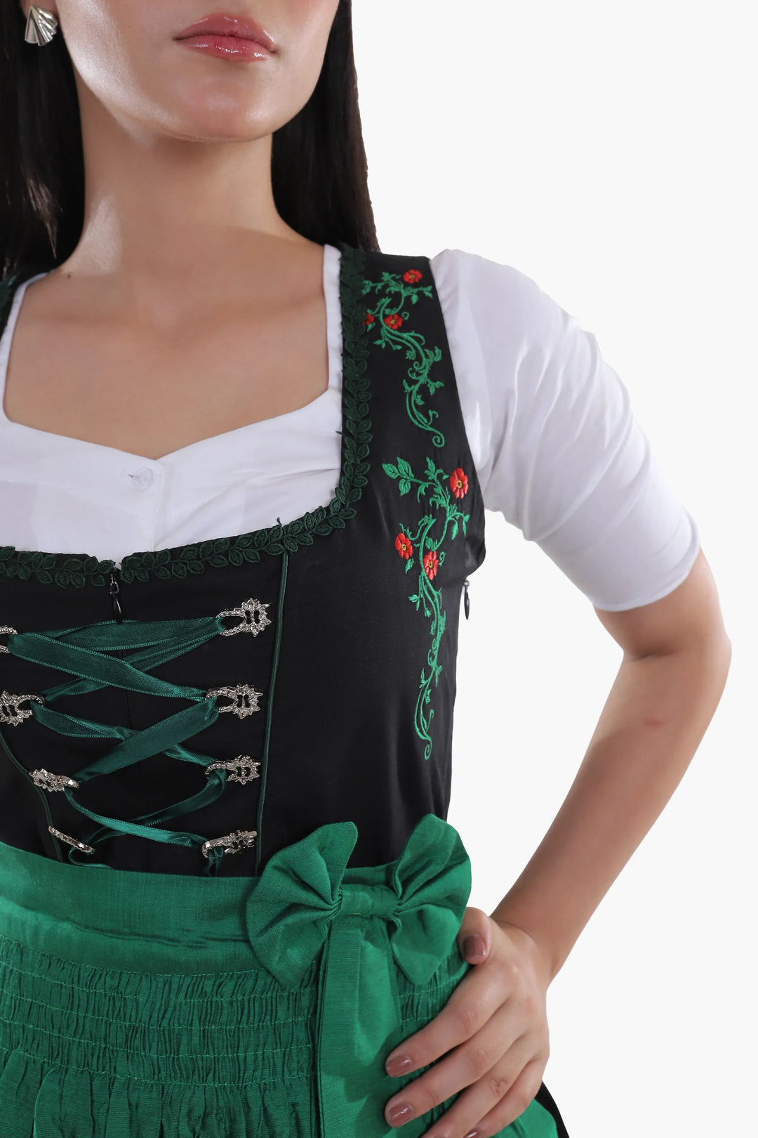 Zenzi | Women's Midi Dirndl Dress with Emerald Embroidery - view 4