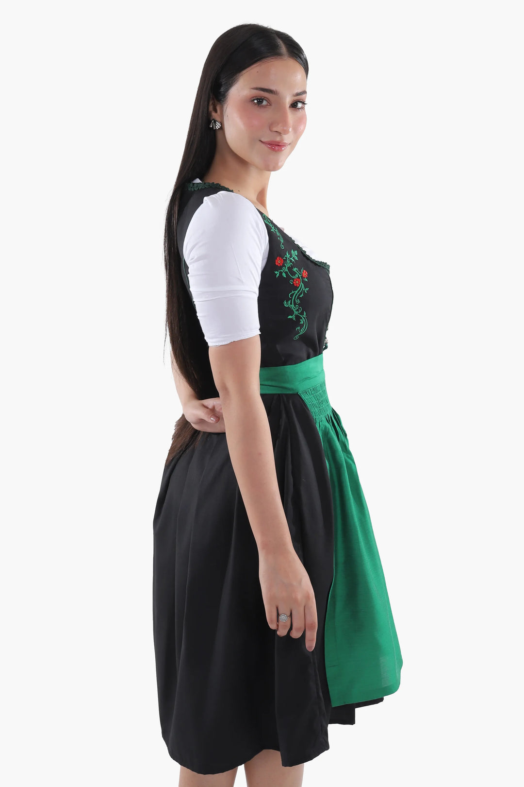 Zenzi | Women's Midi Dirndl Dress with Emerald Embroidery - view 6