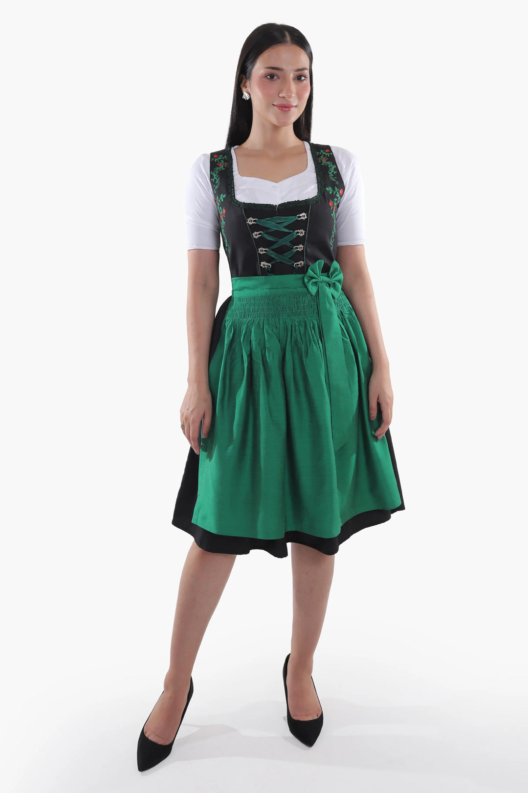 Zenzi | Women's Midi Dirndl Dress with Emerald Embroidery - view 1