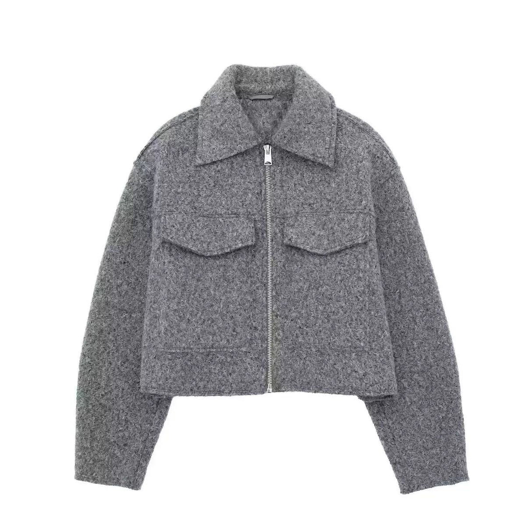 Margot | Women's Cropped Zip-Front Teddy Coat for Cold Weather in Grey