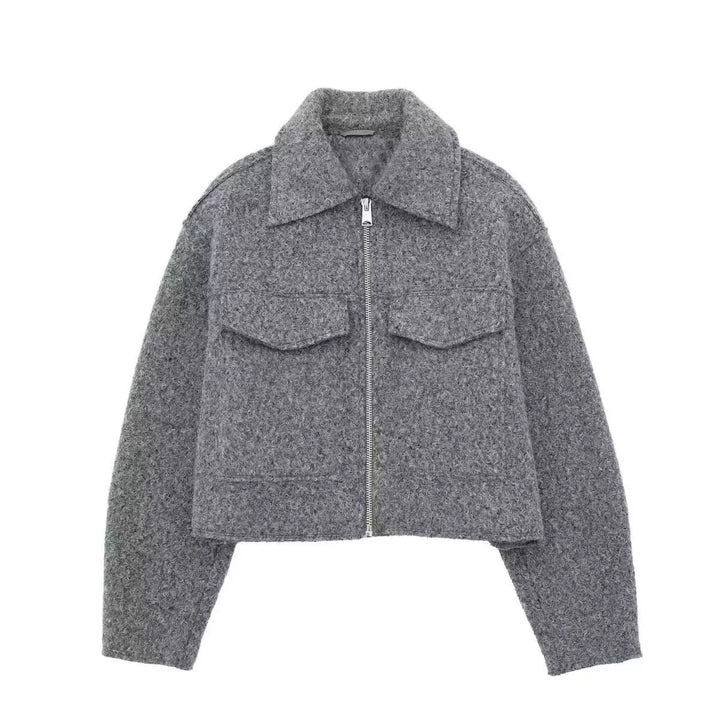 Margot | Women's Cropped Zip-Front Teddy Coat for Cold Weather in Grey