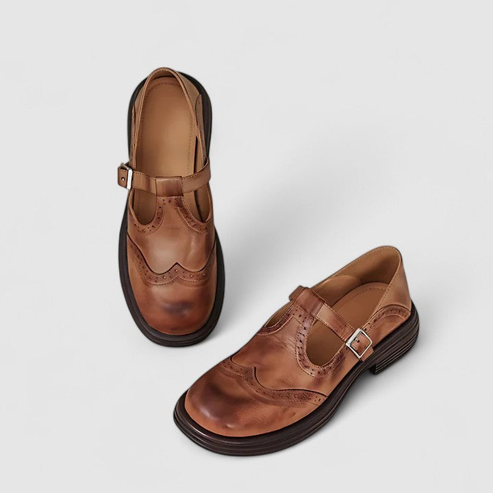 Marnie | Women's Leather T-Bar Brogue Flats image 3