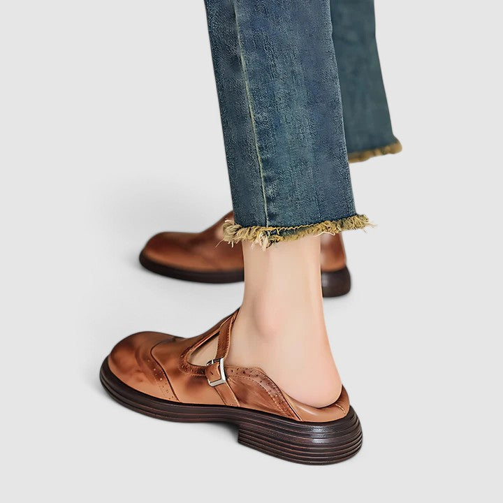 Marnie | Women's Leather T-Bar Brogue Flats image 5
