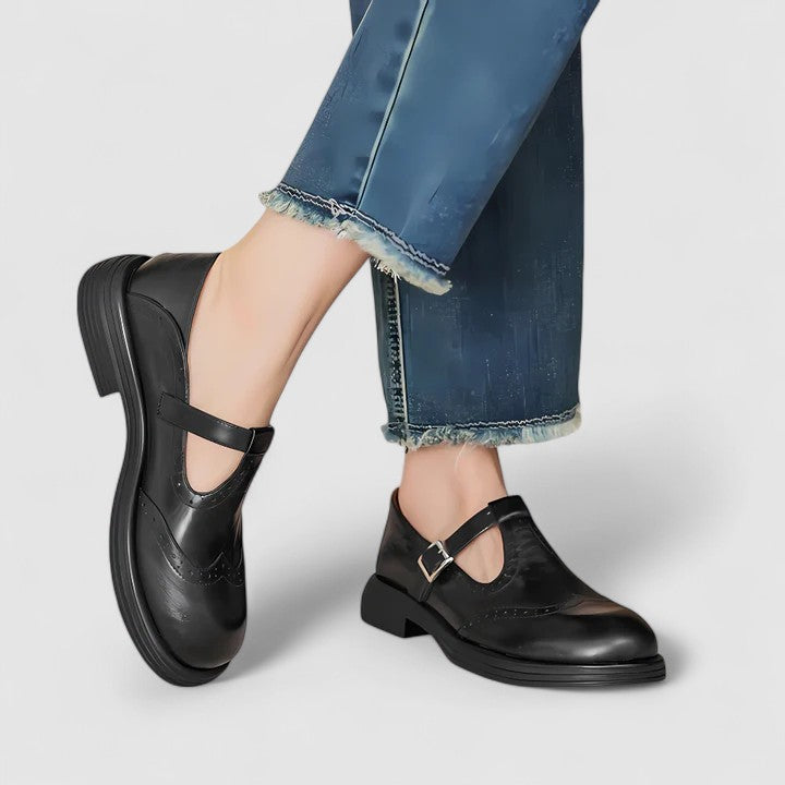Marnie | Women's Leather T-Bar Brogue Flats image 2