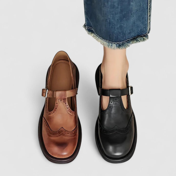 Marnie | Women's Leather T-Bar Brogue Flats image 6