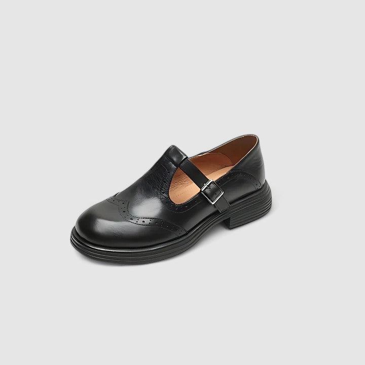 Marnie | Women's Leather T-Bar Brogue Flats image 7