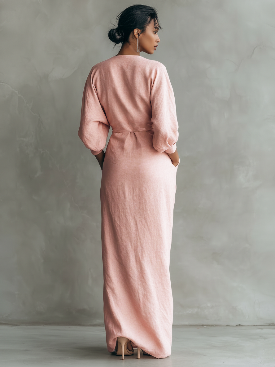 Opaline | Women's Long-Sleeve V-Neck Maxi Dress for Easy Dressing, image 2
