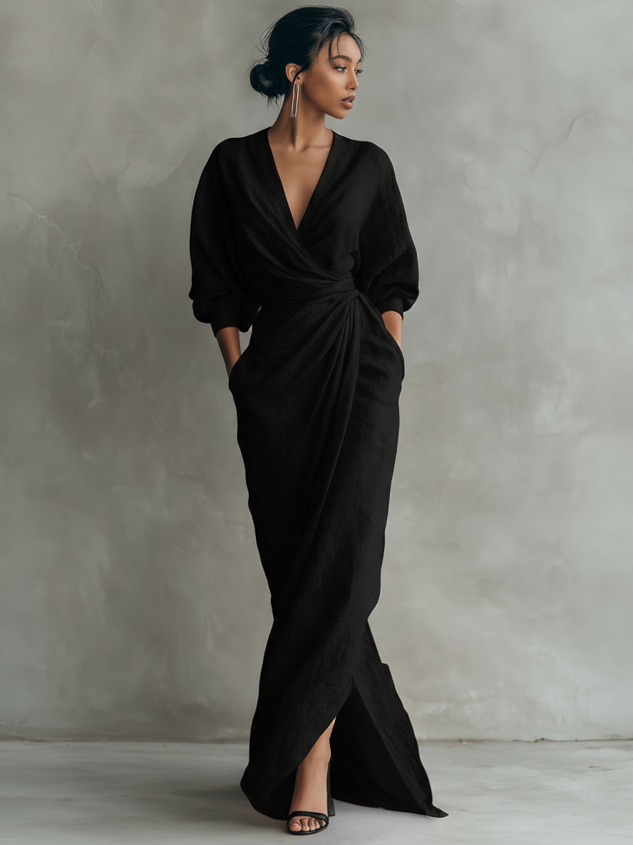 Opaline | Women's Long-Sleeve V-Neck Maxi Dress for Easy Dressing, image 4