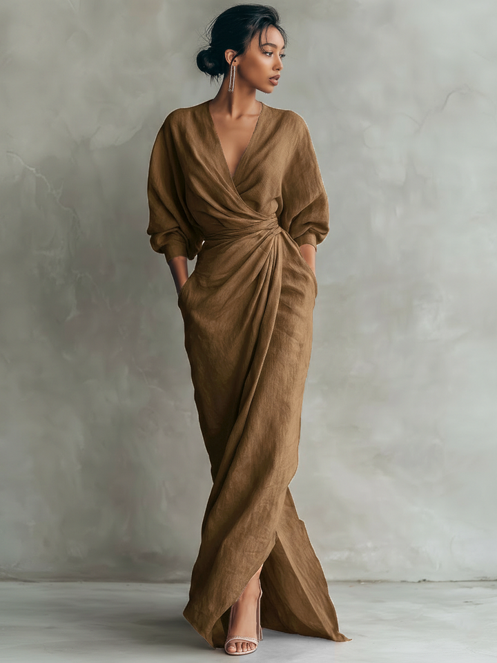 Opaline | Women's Long-Sleeve V-Neck Maxi Dress for Easy Dressing, image 3