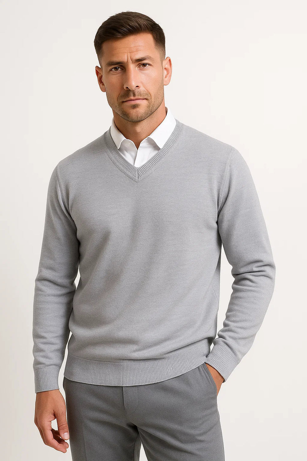 Herre V-udskæring Cashmere Pullover, Smal pasform