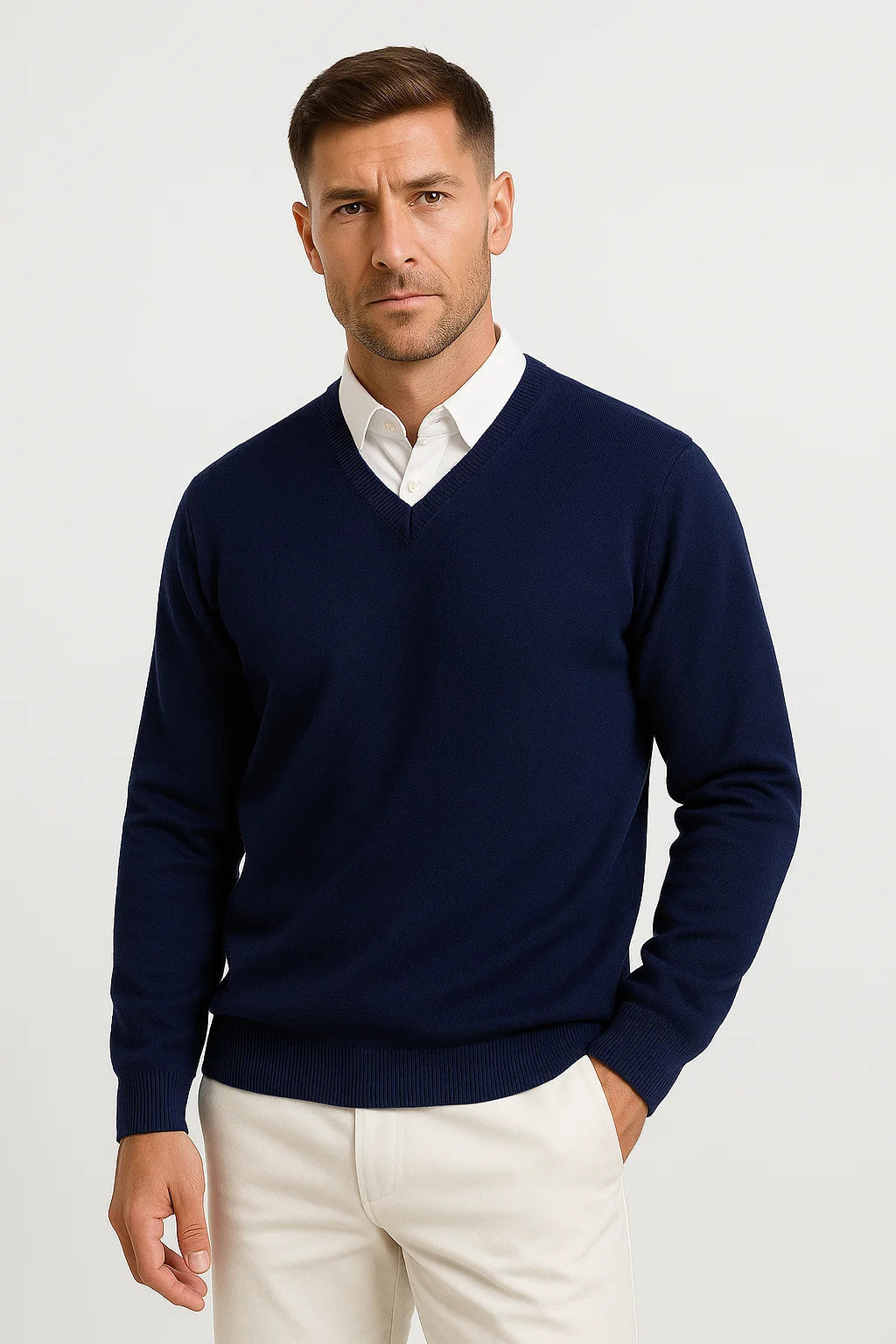 Herre V-udskæring Cashmere Pullover, Smal pasform