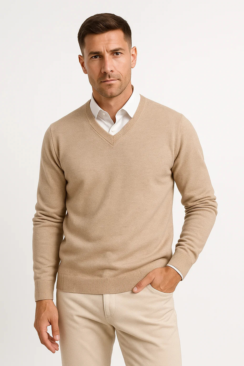 Herre V-udskæring Cashmere Pullover, Smal pasform
