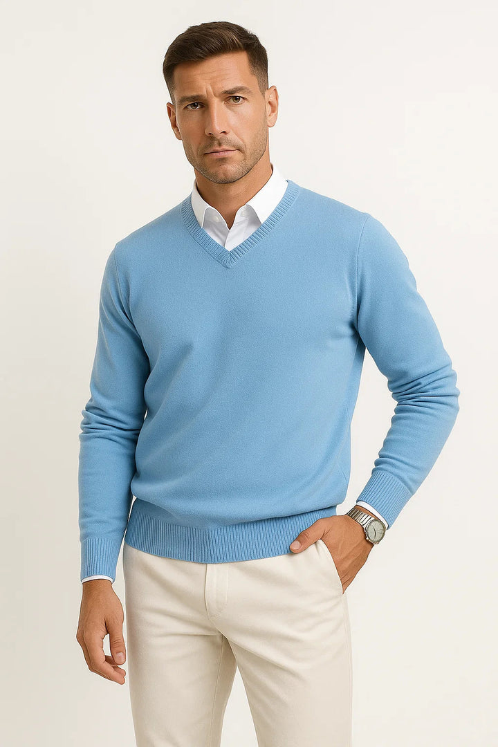 Herre V-udskæring Cashmere Pullover, Smal pasform