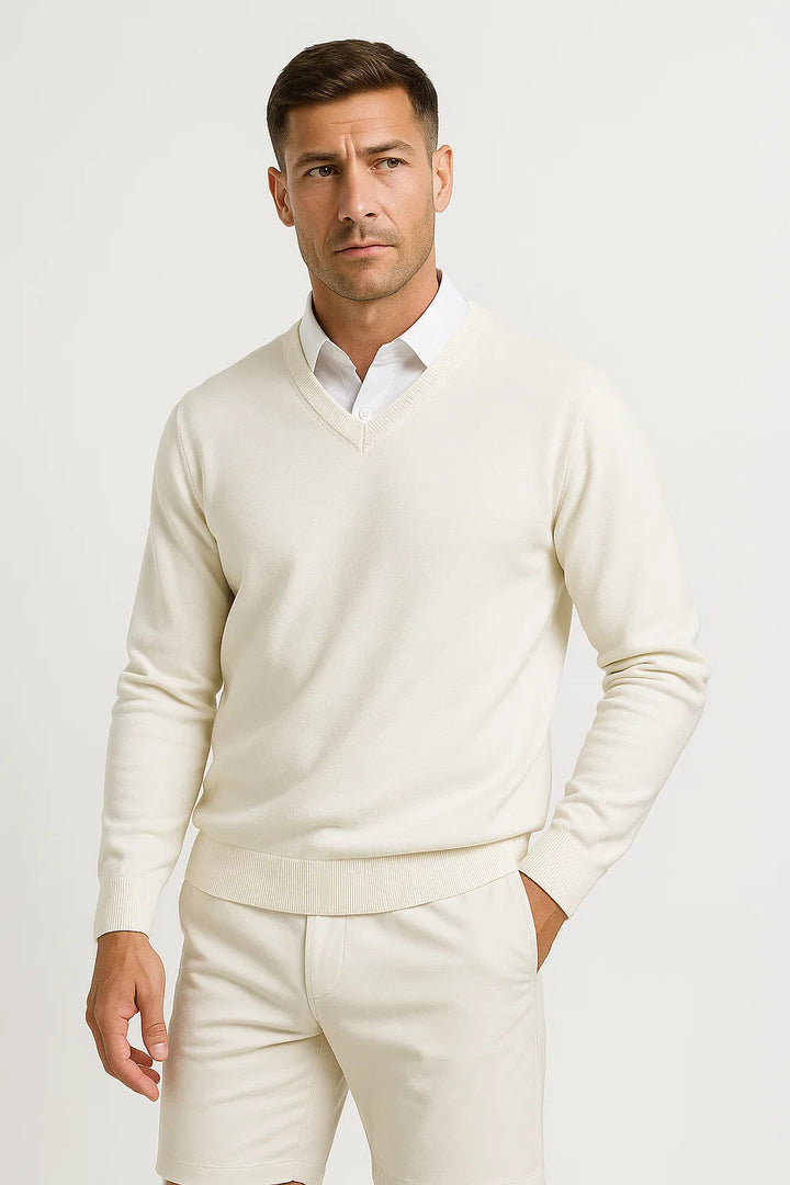 Herre V-udskæring Cashmere Pullover, Smal pasform