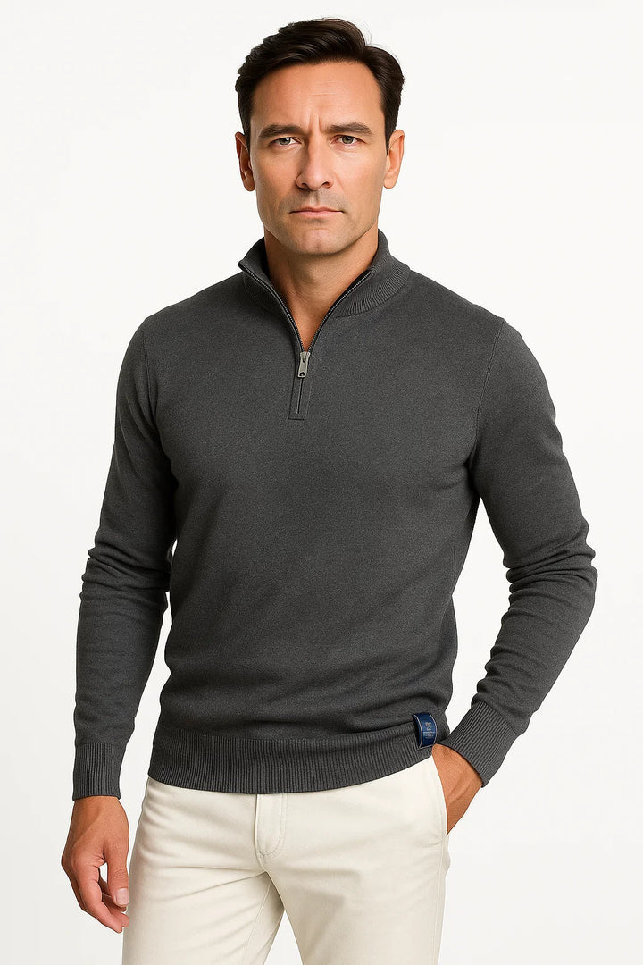 Herre Quarter-Zip Bomuld-Blend Trøje med Klassisk pasform