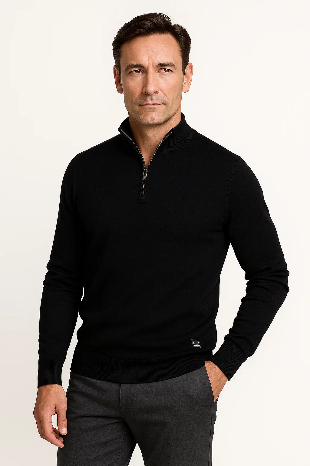Herre Quarter-Zip Bomuld-Blend Trøje med Klassisk pasform