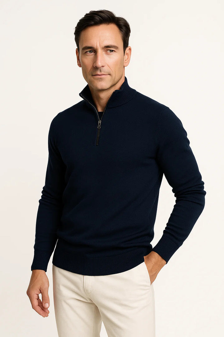 Herre Quarter-Zip Bomuld-Blend Trøje med Klassisk pasform