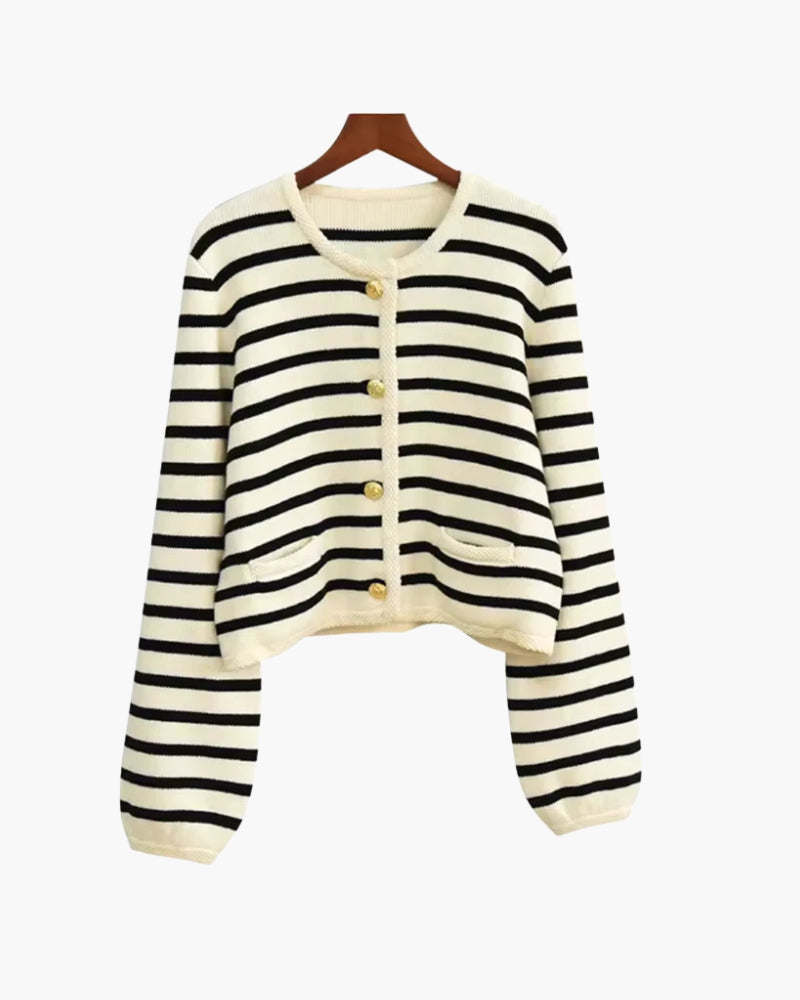 Tove | Women's Breton Stripe Cropped Cardigan