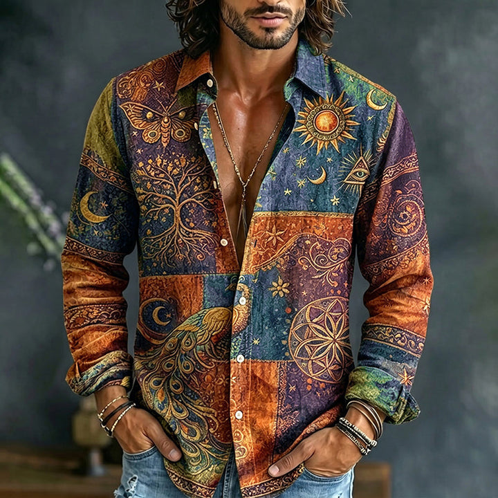 Benedict | Men's Sun and Moon Print Long Sleeve Shirt