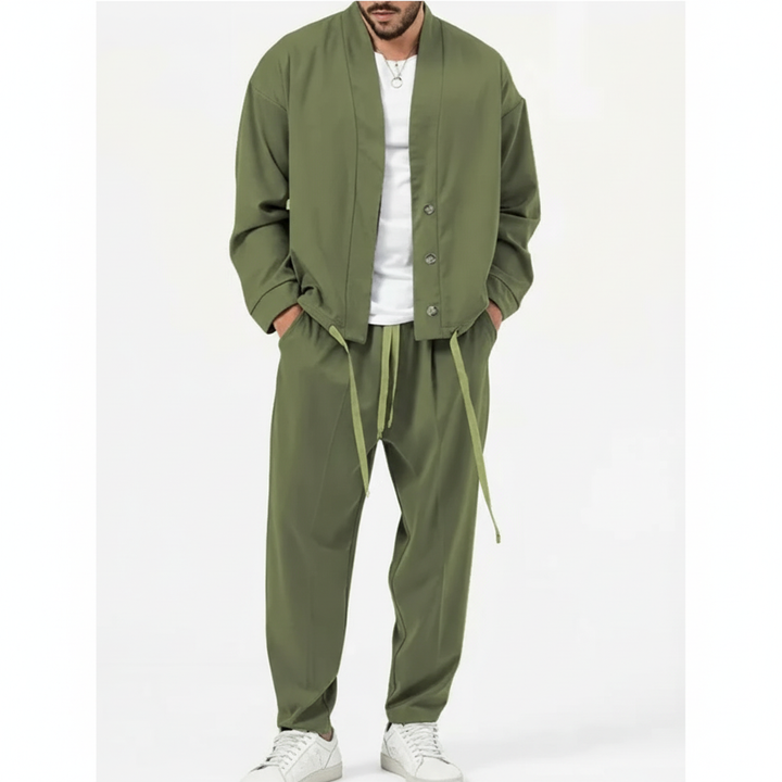 Cassius Men's Collarless Button Jacket and Drawstring Trousers Set - image 5
