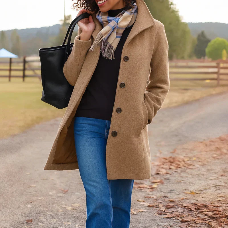 Jessamine | Women's Button-Front Coat for Layering in Brown