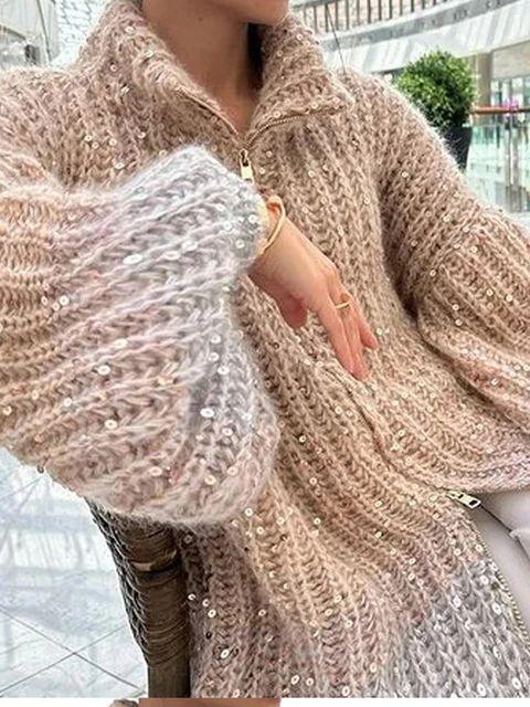 Iselin Oversized Sequin Knit Cardigan with High Collar - image 1