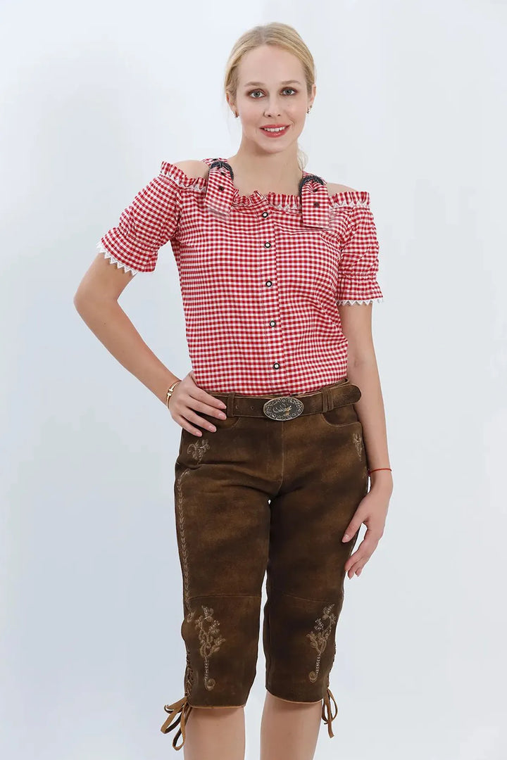 Adelgunde | Women's Embroidered Suede-Look Lederhosen Breeches - view 4
