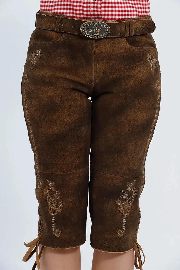 Adelgunde | Women's Embroidered Suede-Look Lederhosen Breeches - view 2