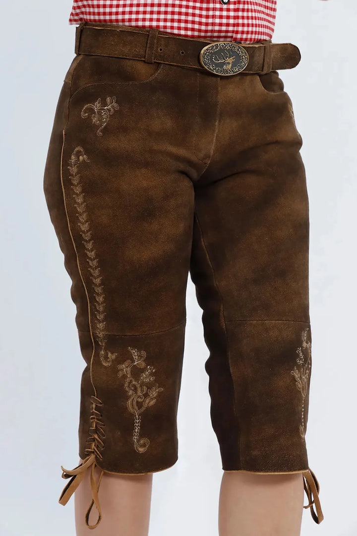 Adelgunde | Women's Embroidered Suede-Look Lederhosen Breeches - view 3