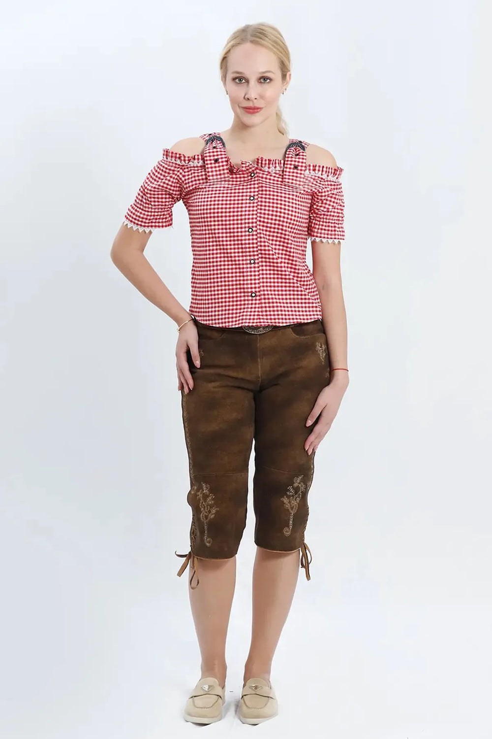Adelgunde | Women's Embroidered Suede-Look Lederhosen Breeches - view 1