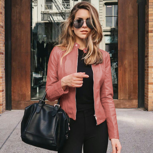 Temperance | Women's Fitted Stand Collar Leather-Look Jacket