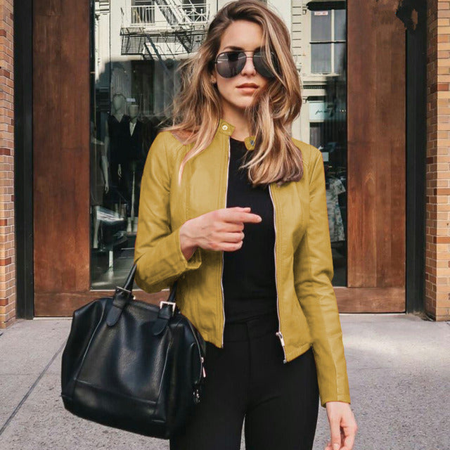 Temperance | Women's Fitted Stand Collar Leather-Look Jacket