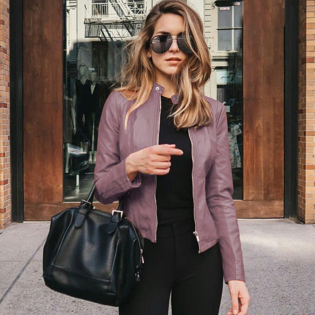 Temperance | Women's Fitted Stand Collar Leather-Look Jacket