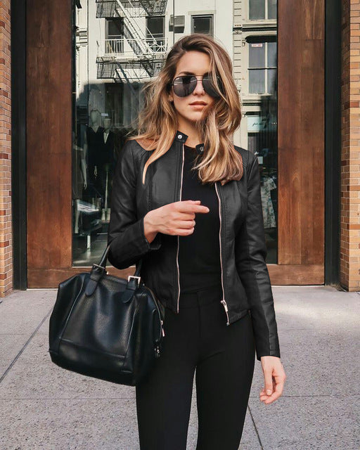 Temperance | Women's Fitted Stand Collar Leather-Look Jacket