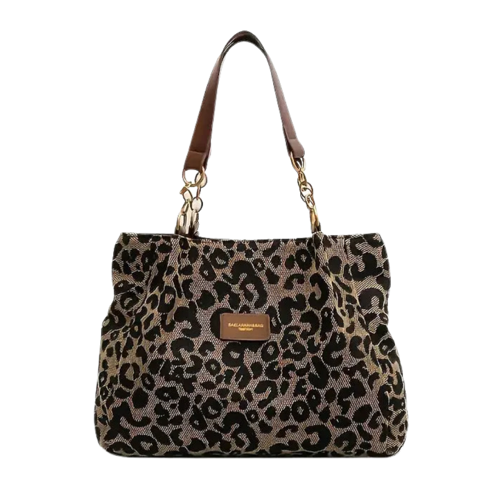 Wisteria | Women's Woven Leopard Print Tote With Chain Straps