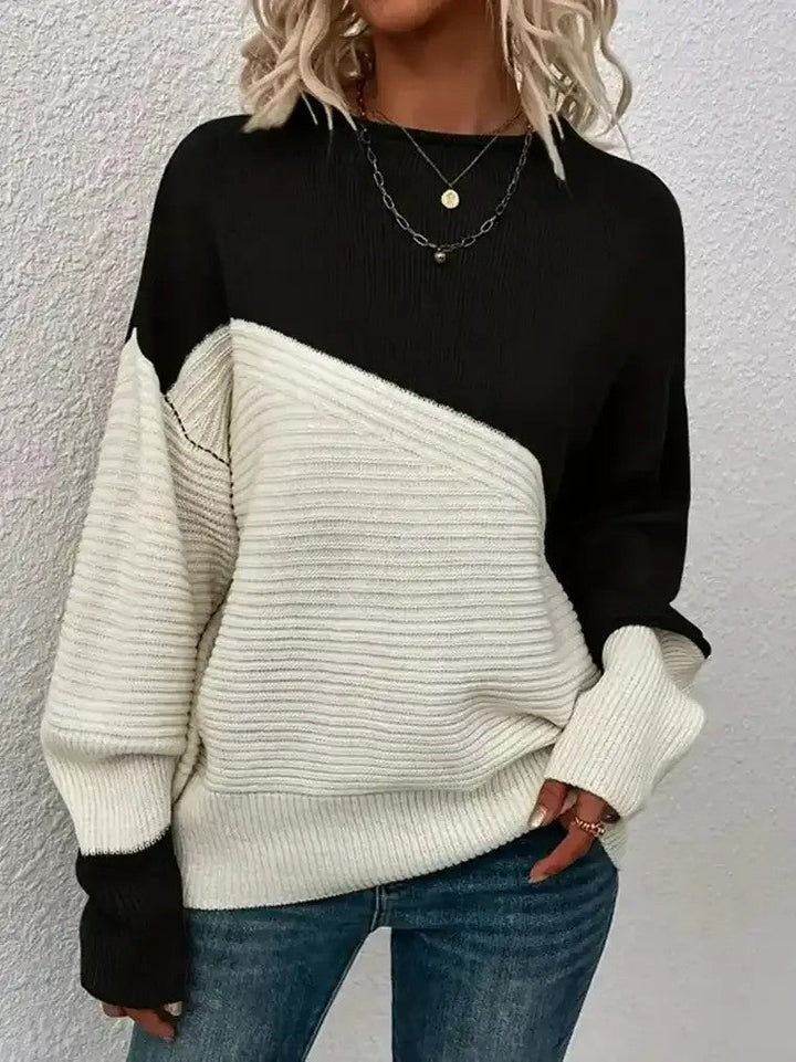 Perla Diagonal Color-Block Ribbed Sweater - image 3