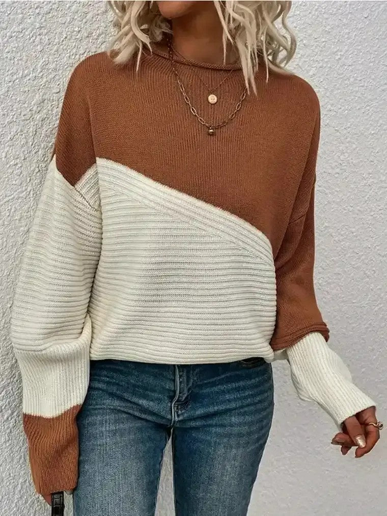 Perla Diagonal Color-Block Ribbed Sweater - image 4
