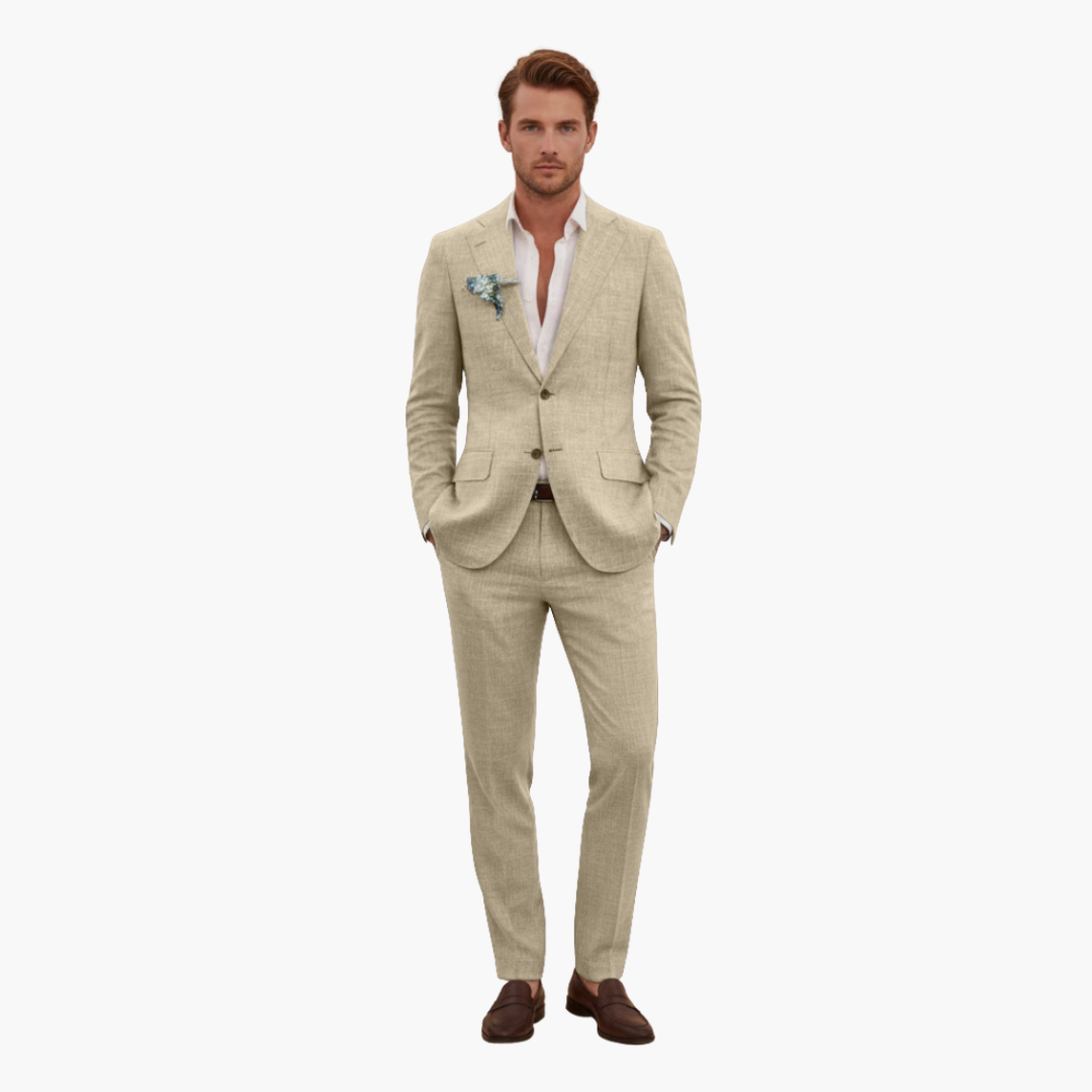 Herren-Leinenanzug – Zweiteiliges Set mit einreihigem Blazer & Hose für Sommer und Urlaub