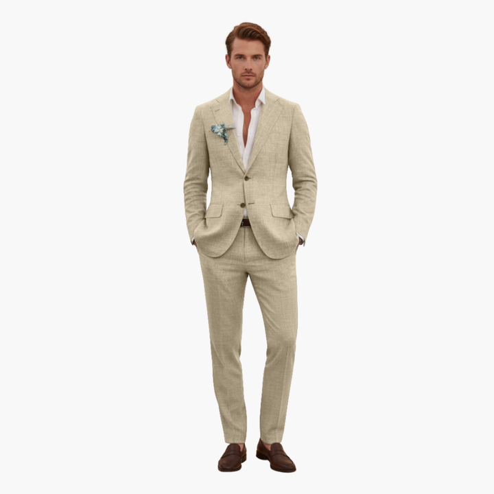 Herren-Leinenanzug – Zweiteiliges Set mit einreihigem Blazer & Hose für Sommer und Urlaub