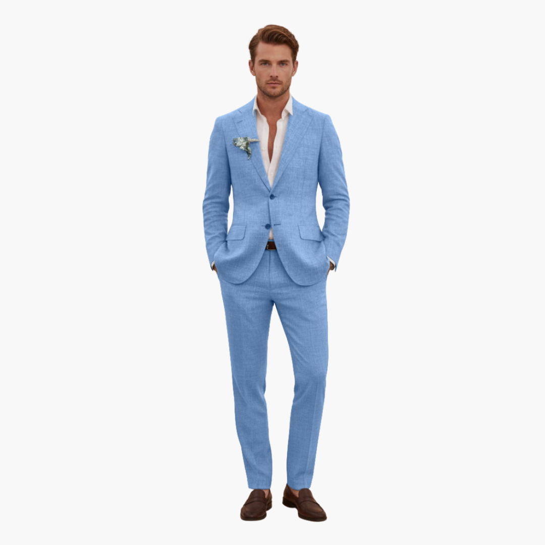 Herren-Leinenanzug – Zweiteiliges Set mit einreihigem Blazer & Hose für Sommer und Urlaub