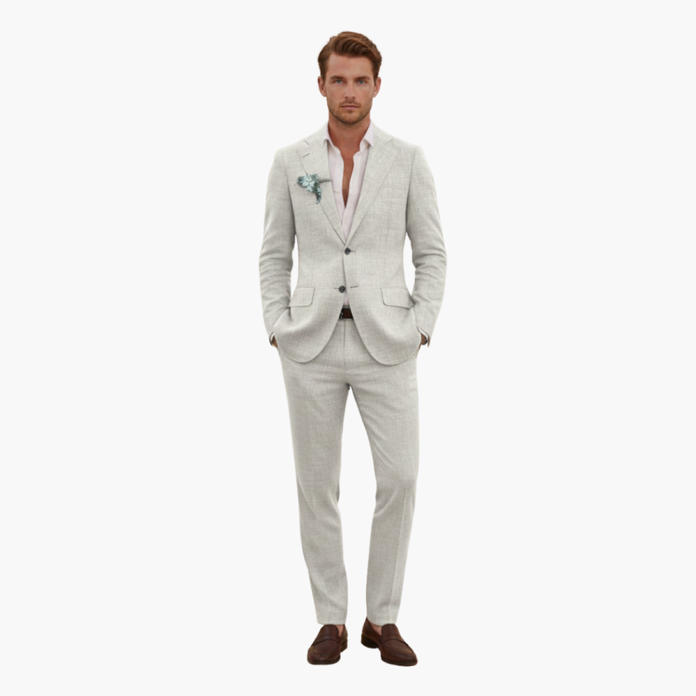 Herren-Leinenanzug – Zweiteiliges Set mit einreihigem Blazer & Hose für Sommer und Urlaub