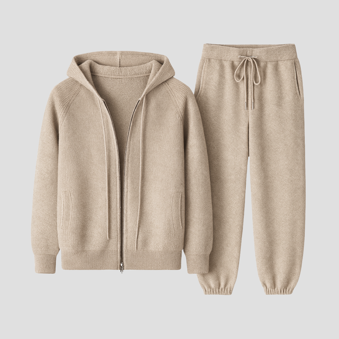 Herre Uld Loungewear Set, Zip Hoodie og Joggers