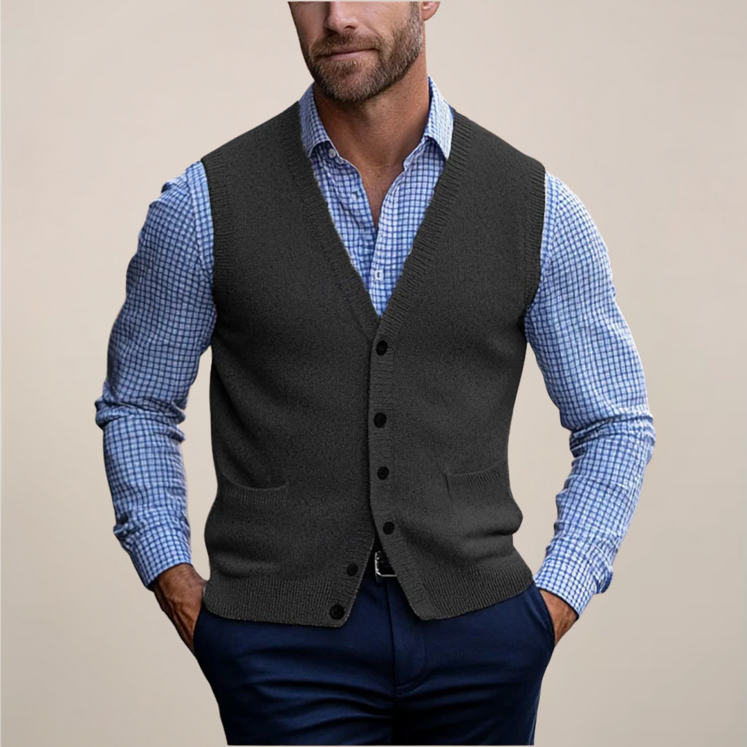 Cecil | Men's Knitted Button Front V-Neck Waistcoat