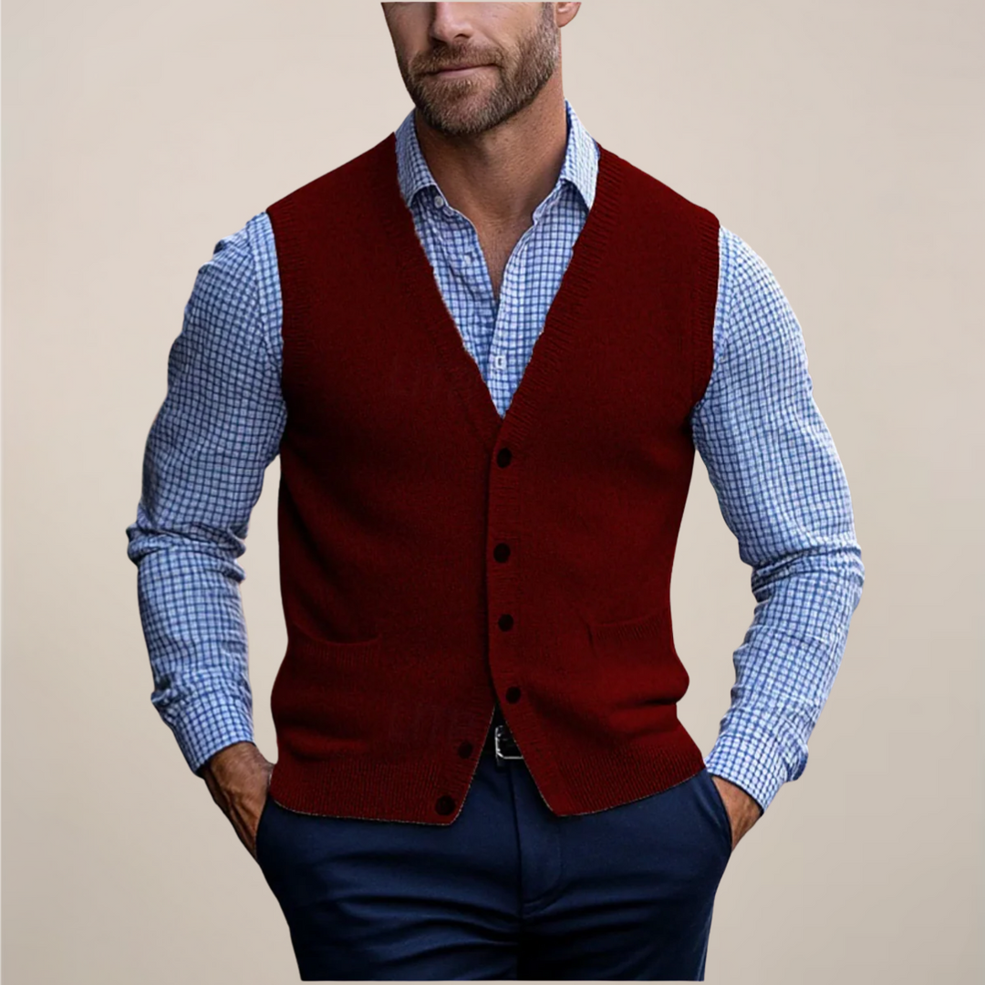 Cecil | Men's Knitted Button Front V-Neck Waistcoat