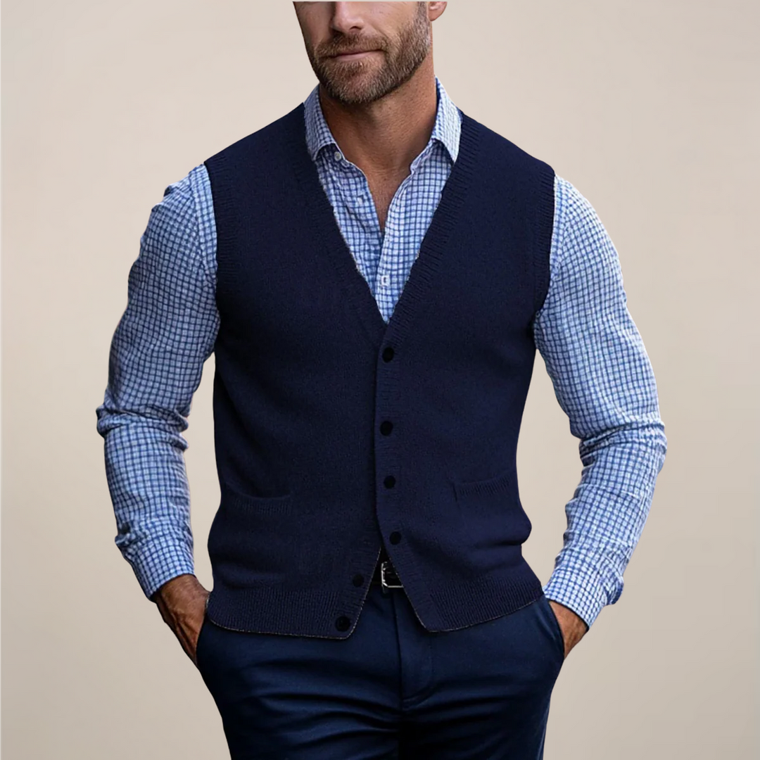 Cecil | Men's Knitted Button Front V-Neck Waistcoat