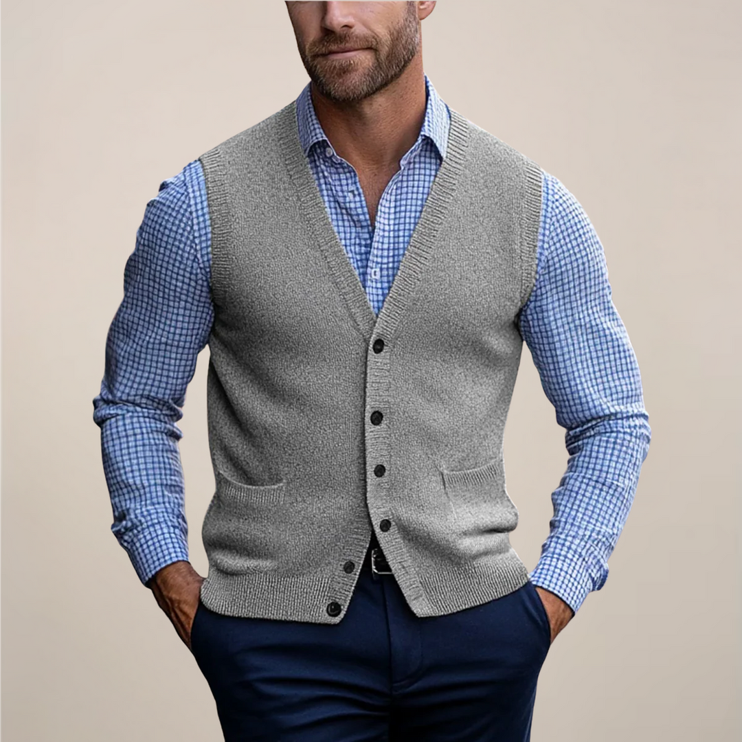 Cecil | Men's Knitted Button Front V-Neck Waistcoat