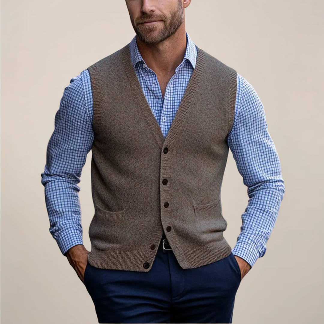 Cecil | Men's Knitted Button Front V-Neck Waistcoat