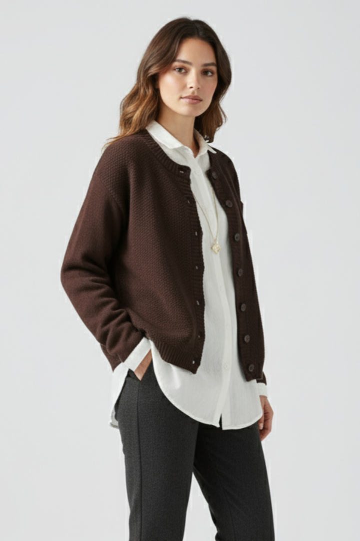 Emeline | Women’s Knitted Cardigan with Round Neck and Button Front