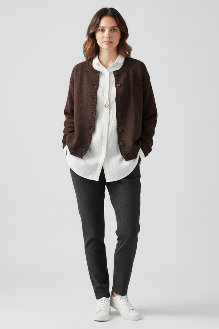 Emeline | Women’s Knitted Cardigan with Round Neck and Button Front