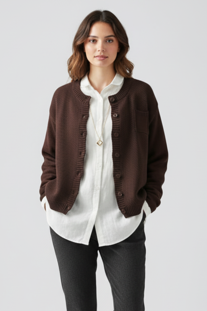 Emeline | Women’s Knitted Cardigan with Round Neck and Button Front